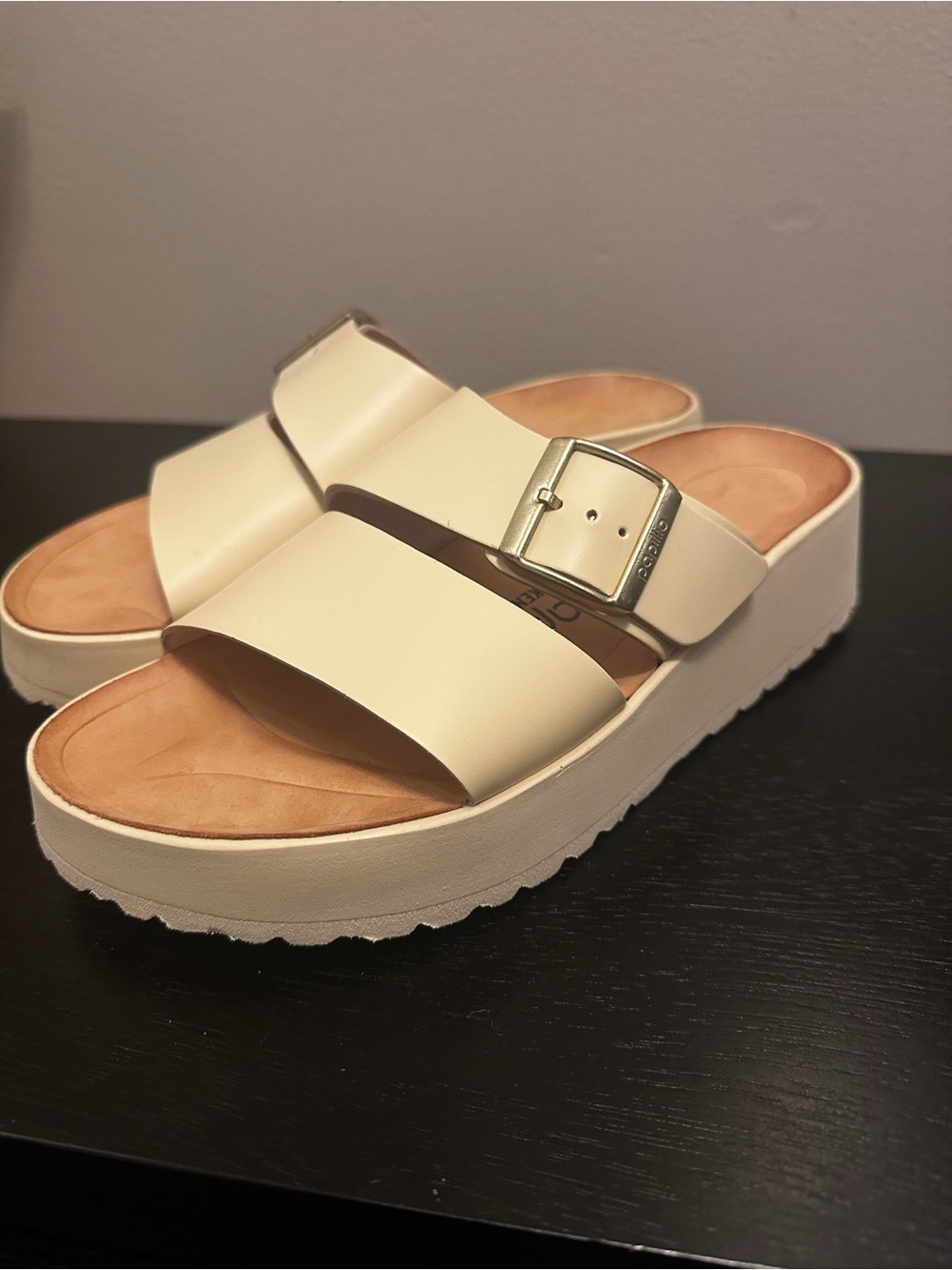 Birkenstock Cream Double-Strap Platform Sandals with Buckles 37